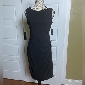 Marina black sheath dress with glitter band and drape